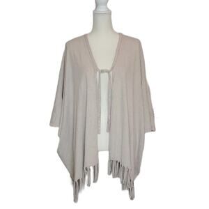 Neiman Marcus Cream Fringe Hem Wrap Shawl Sweater Oversize Poncho SZ OS